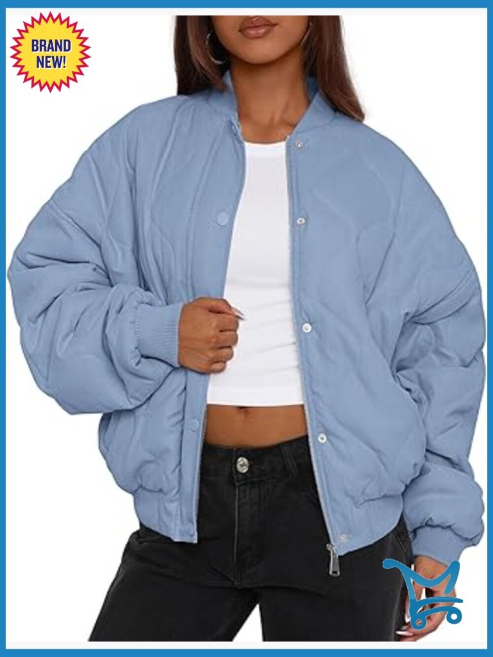 Women's Quilted Bomber Jacket Cropped Zip Up Puffer Coat with Pockets